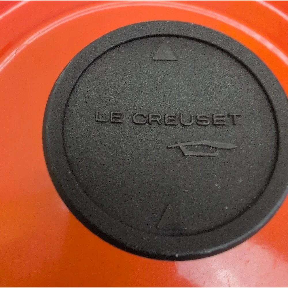 Vintage Le Creuset Enameled Cast Iron 2 Qt Pot Flame Orange Ribbed Bottom & Lid
